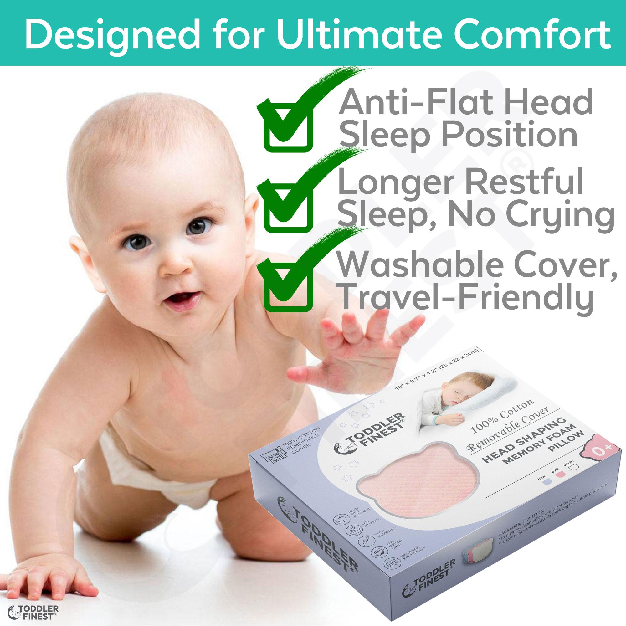 ToddlerFinest Memory Foam Baby Head Shaping Pillow with Washable Cotton ...