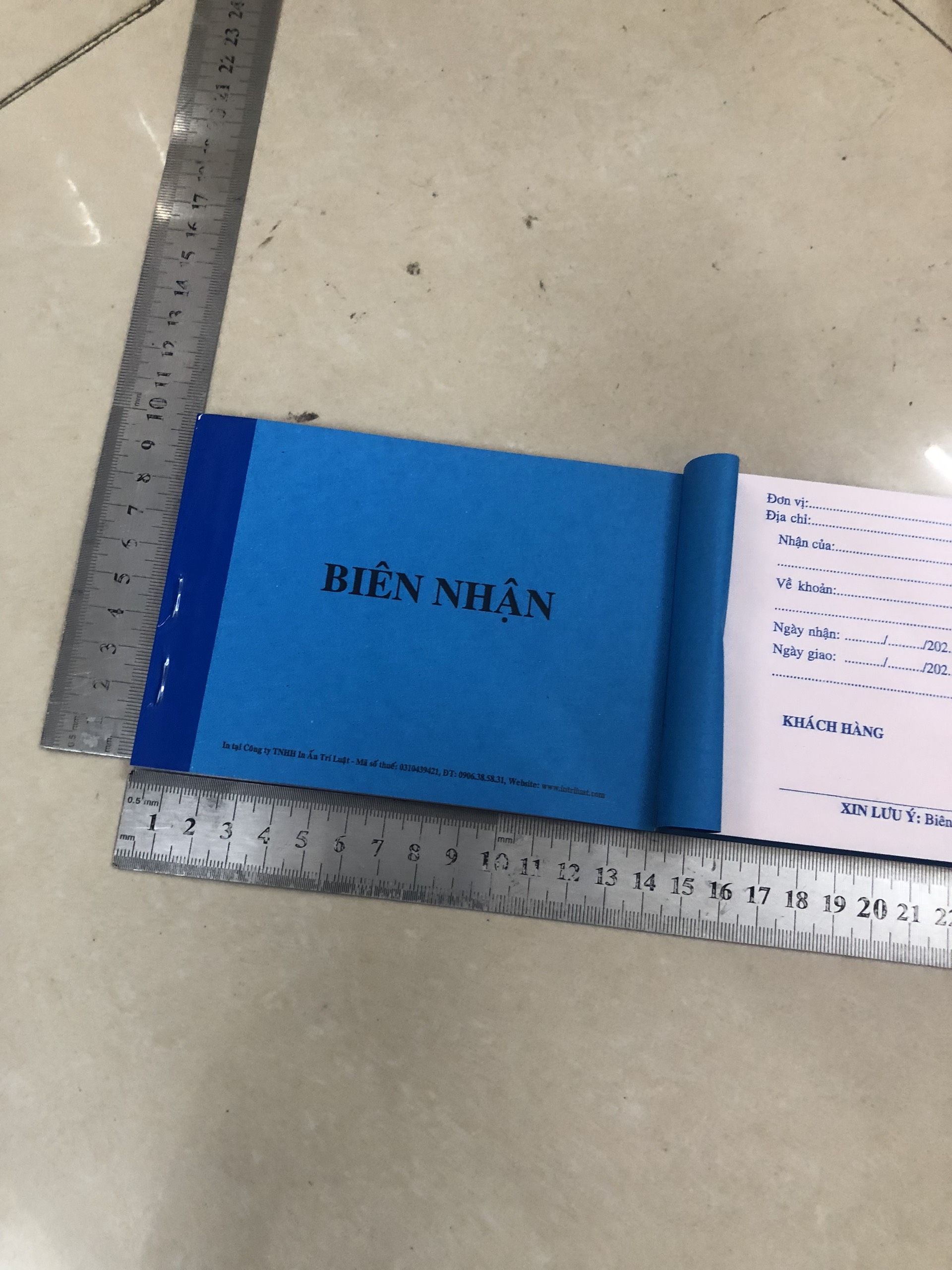 Biên nhận tiền cọc khổ a6 2 liên