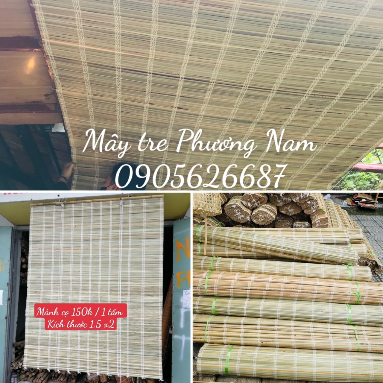 Mành tre che nắng giá rẻ độ bền cao 3-4 năm bao gồm dây kéo và thanh treo