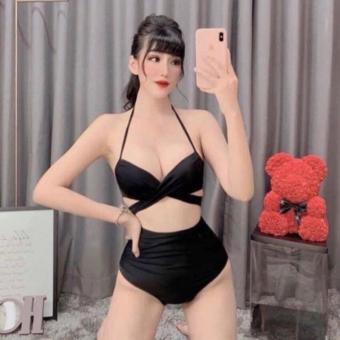 Bikini đồ bơi lưng cao áo gọng CHÉO EO siêu nâng ngực mix quần nhún che bụng màu đen - màu vàng có sẵn giá rẻ