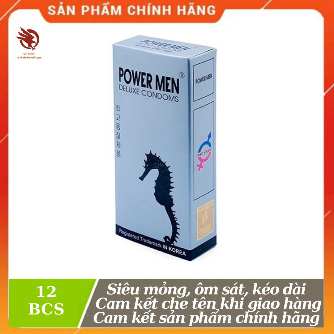 [ CHÍNH HÃNG ] - Bao Cao Su PowerMen LongerPlus cá ngựa bạc, siêu mỏng nhiều gel, gân gai , kéo dài thời gian - Hộp 12 cái