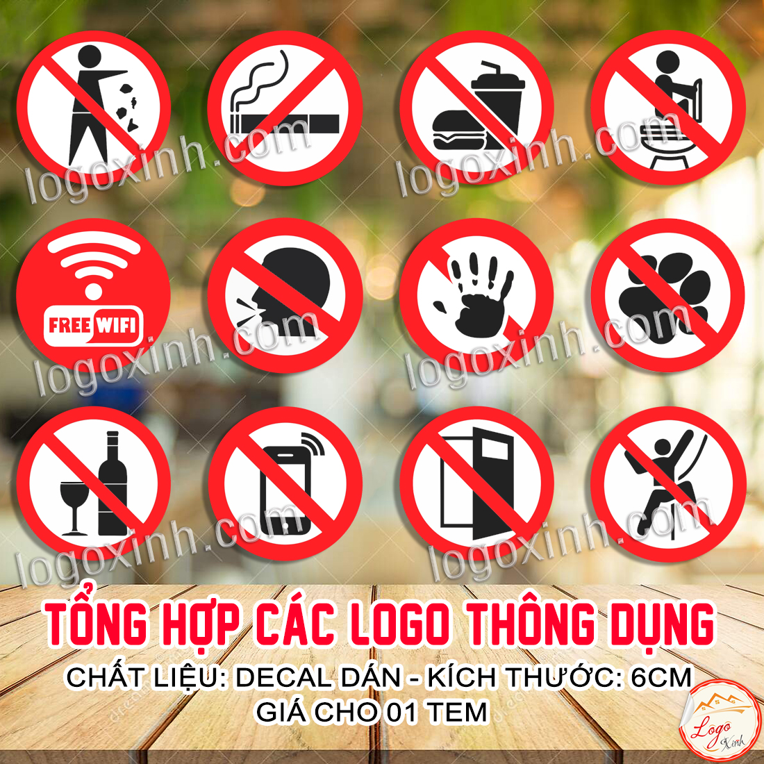 TỔNG HỢP BỘ LOGO THÔNG DỤNG DẠNG ICON DÁN KÍNH, DÁN ĐỒ VẬT NHỎ, KHÔNG HUT THUOC, CẤM VÀO, CẤM THÚ NUÔI, KHÔNG LÀM ỒN-6CM