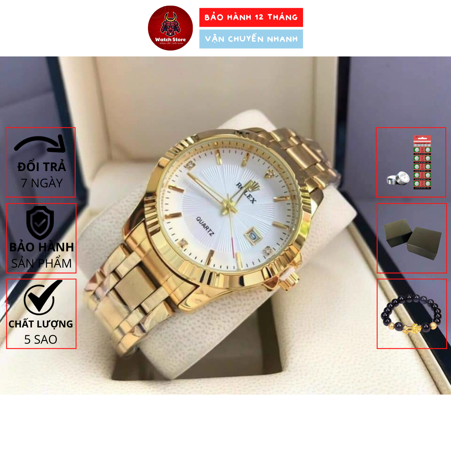 Đồng hồ rolex nam dây thép đúc đặc chống gỉ sét - tặng vòng tì hưu tài lộc may mắn + tai nghe có dây