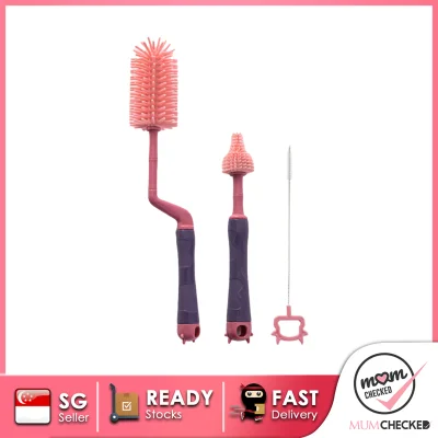 3 IN 1 SOFT SILICONE BOTTLE BRUSH | 360 DEGREE ROTARY | NIPPLE BRUSH | BABY BOTTLE TEAT STRAW CLEANER | MUMCHECKED (2)