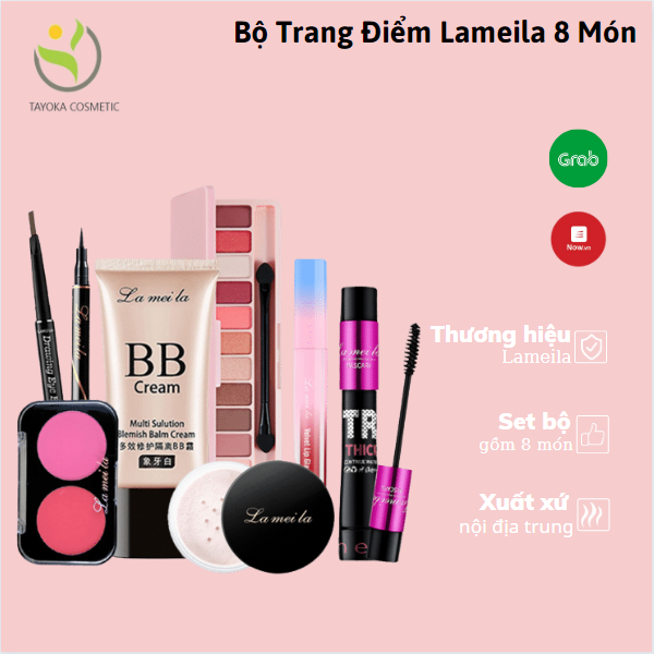 Bộ trang điểm đầy đủ Lameila 8 món tiện lợi set trang điểm cá nhân đầy đủ phấn phủ kem nền BB chì kẻ mày bút dạ kẻ mắt phấn mắt phấn má hồng son kem dưỡng TK-108 Tayoka
