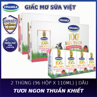 Bộ 2 thùng (96 hộp) sữa tươi tiệt trùng Vinamilk 100% Hương Dâu 110ml