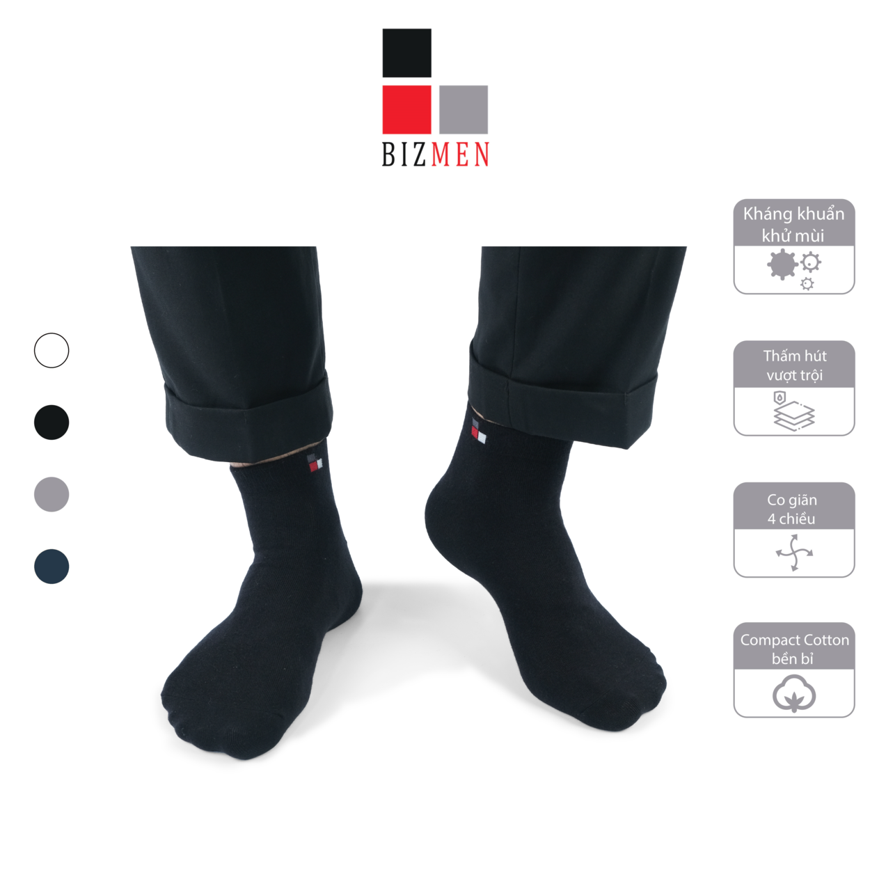Tất Vớ Nam Công Sở Cotton Cổ Trung Kháng Khuẩn Khử Mùi Bizmen - BSC.013
