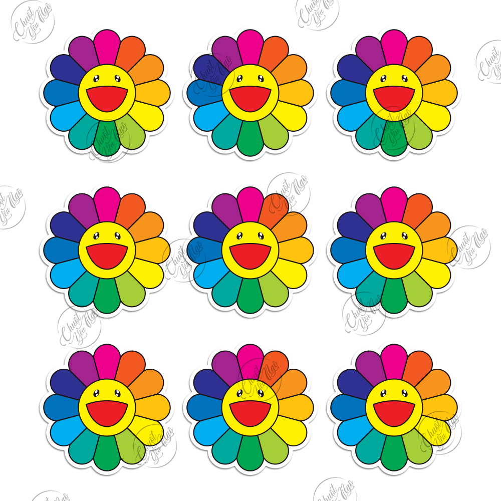 Combo 20 sticker hoa mặt trời kaikai kiki cầu vòng bts