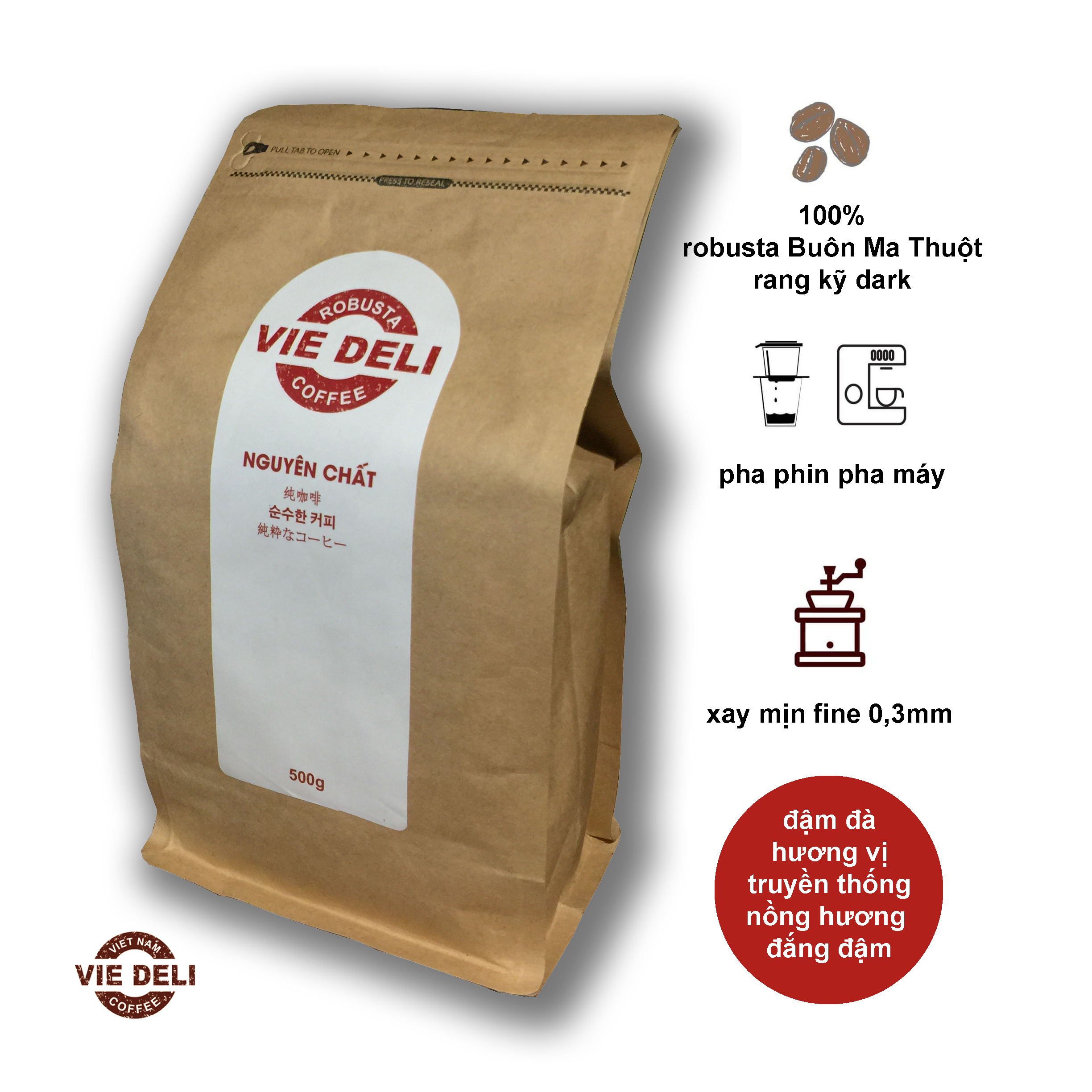 Cà phê bột Robusta Viedeli, túi 500g