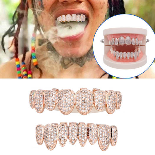 Bộ Răng Grillz, Đạo Cụ Hip Hop, Trang Trí Răng Grillz Cho Món Quà Tiệc Halloween Bộ Đồ Vàng Hồng