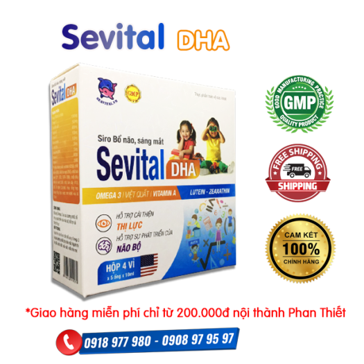 Siro Bổ não, sáng mắt Sevital DHA - Bổ sung Omega 3 và DHA giúp bổ não, cải thiện trí nhớ, giúp sáng mắt, giảm mỏi mắt