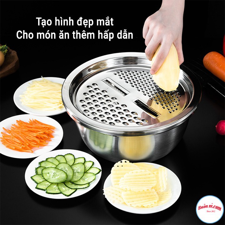 Bộ dụng cụ bào củ quả bằng inox - bộ 3 món thau, rổ, bào củ quả bằng inox