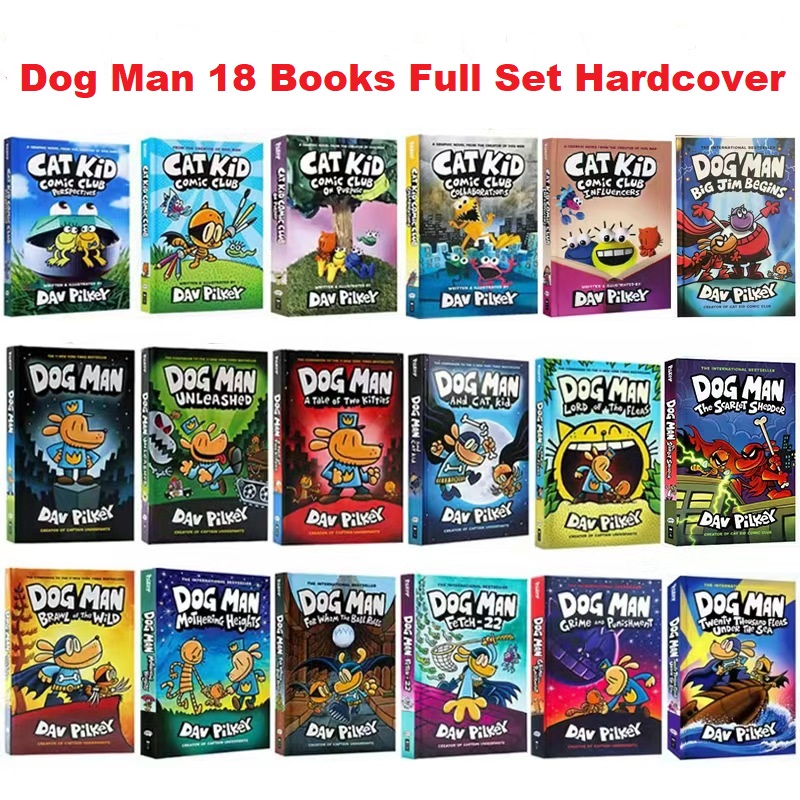 Dog Man Book Set - 18 Books Hardcover By Dav Pilkey For Kids