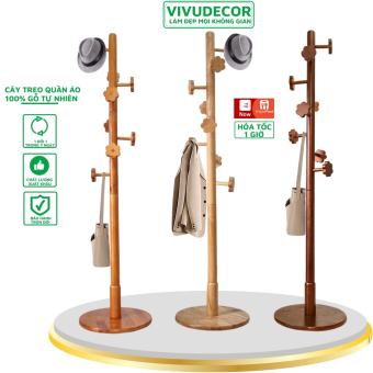 Cây treo quần áo VIVUDECOR CT15 100% gỗ tự nhiên 8 nhánh