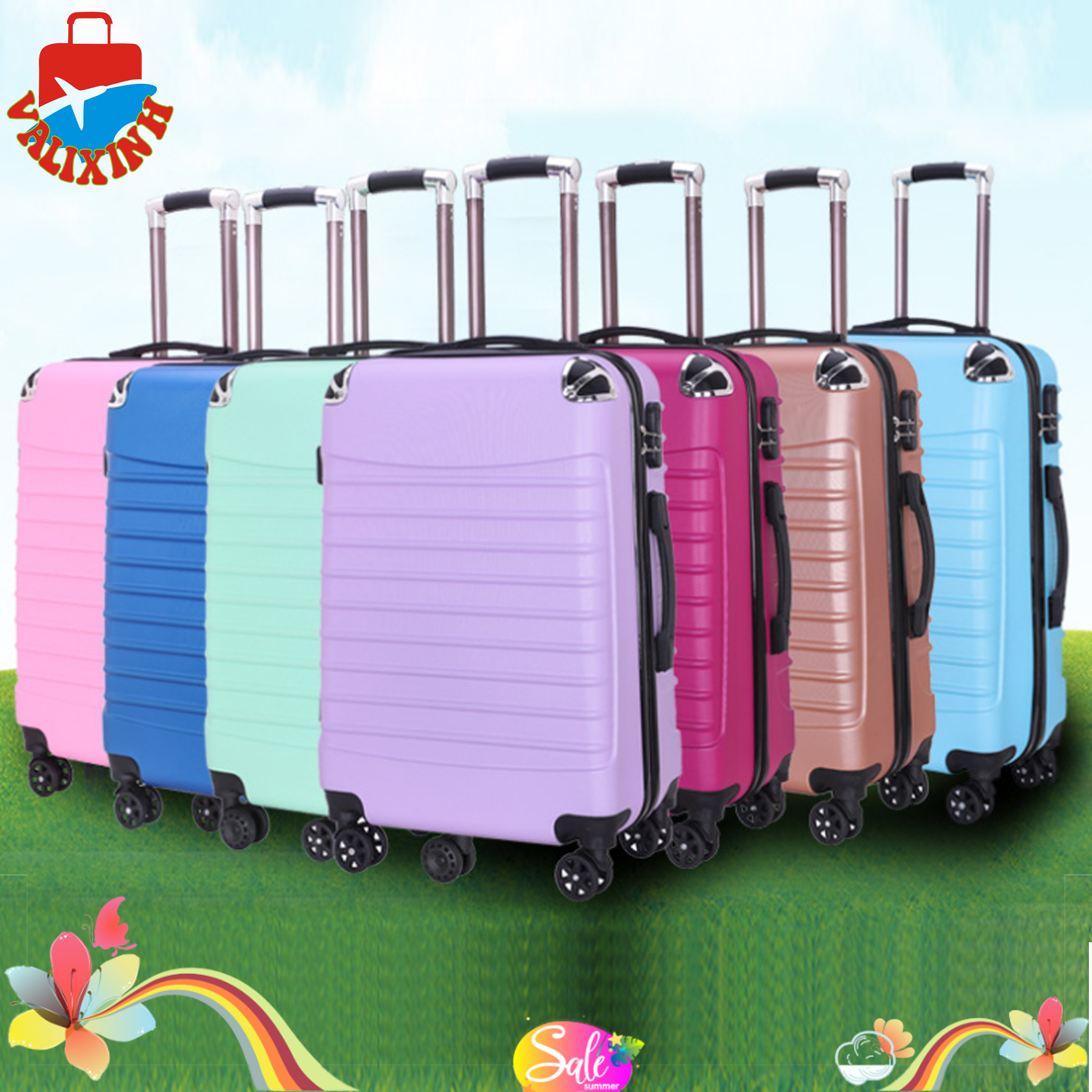 Vali nhựa kéo du lịch cao cấp, Size 20, 24inches- Vali vân ngang bo góc thể hiện cá tính đầy đủ màu sắc