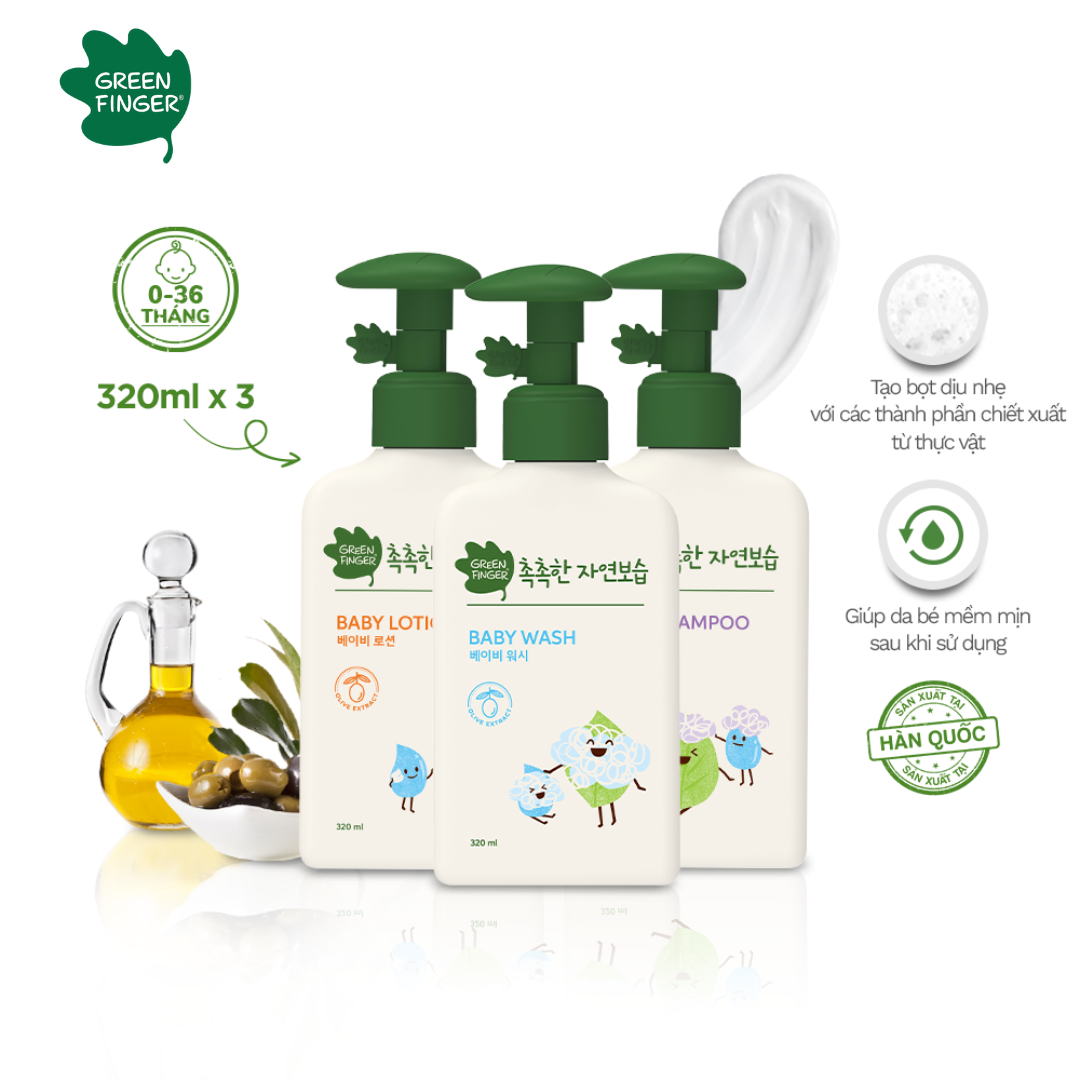 Combo 3 món: Dầu gội + Sữa tắm + Sữa Dưỡng Thể Chăm Sóc Da Cho Bé Greenfinger Moisture Chokchok Shampoo + Wash + Lotion