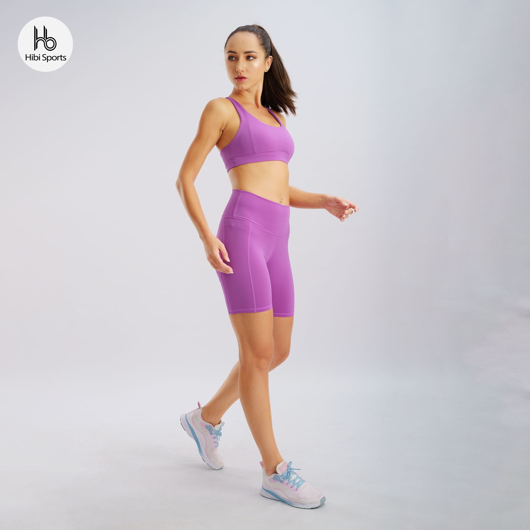Set đồ tập yoga gym Luxury Hibi Sports H143, quần đùi lưng cao, size mới