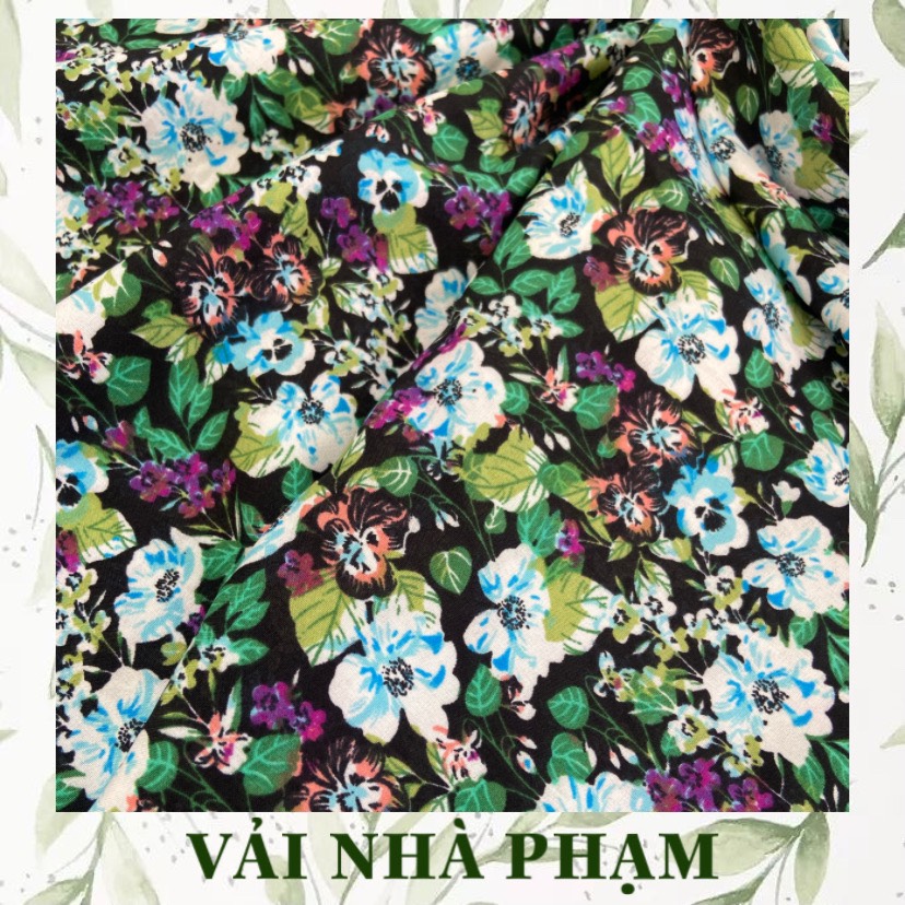 Lụa 100d hoạ tiết hoa nền đen - khổ vải 1.5m - vải nhà phạm