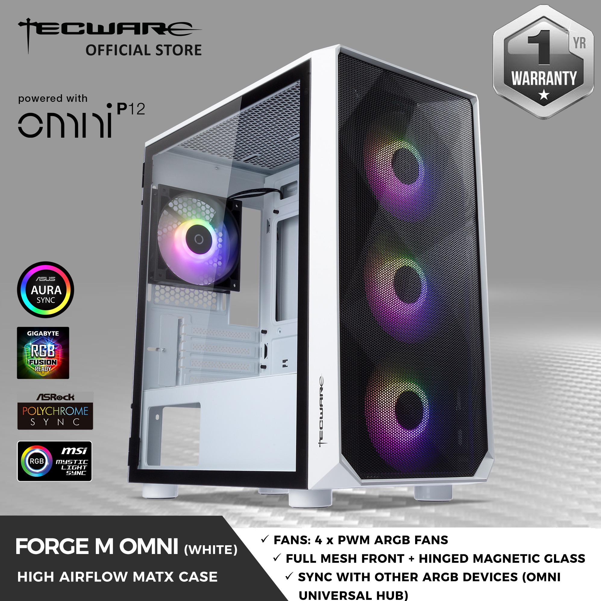Tecware Forge M, MATX, 4x12cm ARGB Fans, Magnetic TG, Mesh Front Panel, PWM + ARGB SYNC [2 Fan Options]