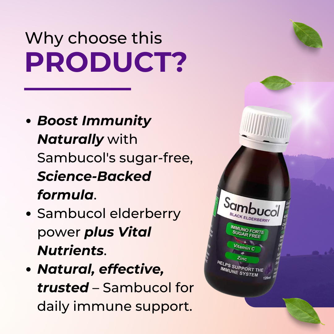 Why choose Sambucol Immuno Forte, PLUS Vitamin C + Zinc, Support Immunity, No Added Sugar, 120ml