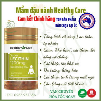 Mầm đậu nành Úc Healthy Care Super Lecithin 100v đẹp da, tăng size vòng 1, cân bằng nội tiết tố