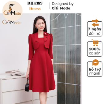 Mua 2 giảm 5% Đầm công sở CITI MODE FASHION thiết kế dáng xoè đỏ giả vest dài tay đính hoa DH4389