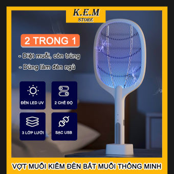 Vợt muỗi thông minh kiêm đèn bắt muỗi 2 trong 1 điện 3000V, vợt bắt muỗi điện quang sạc tích điện, vợt điện bắt muỗi tự động, máy bắt muỗi