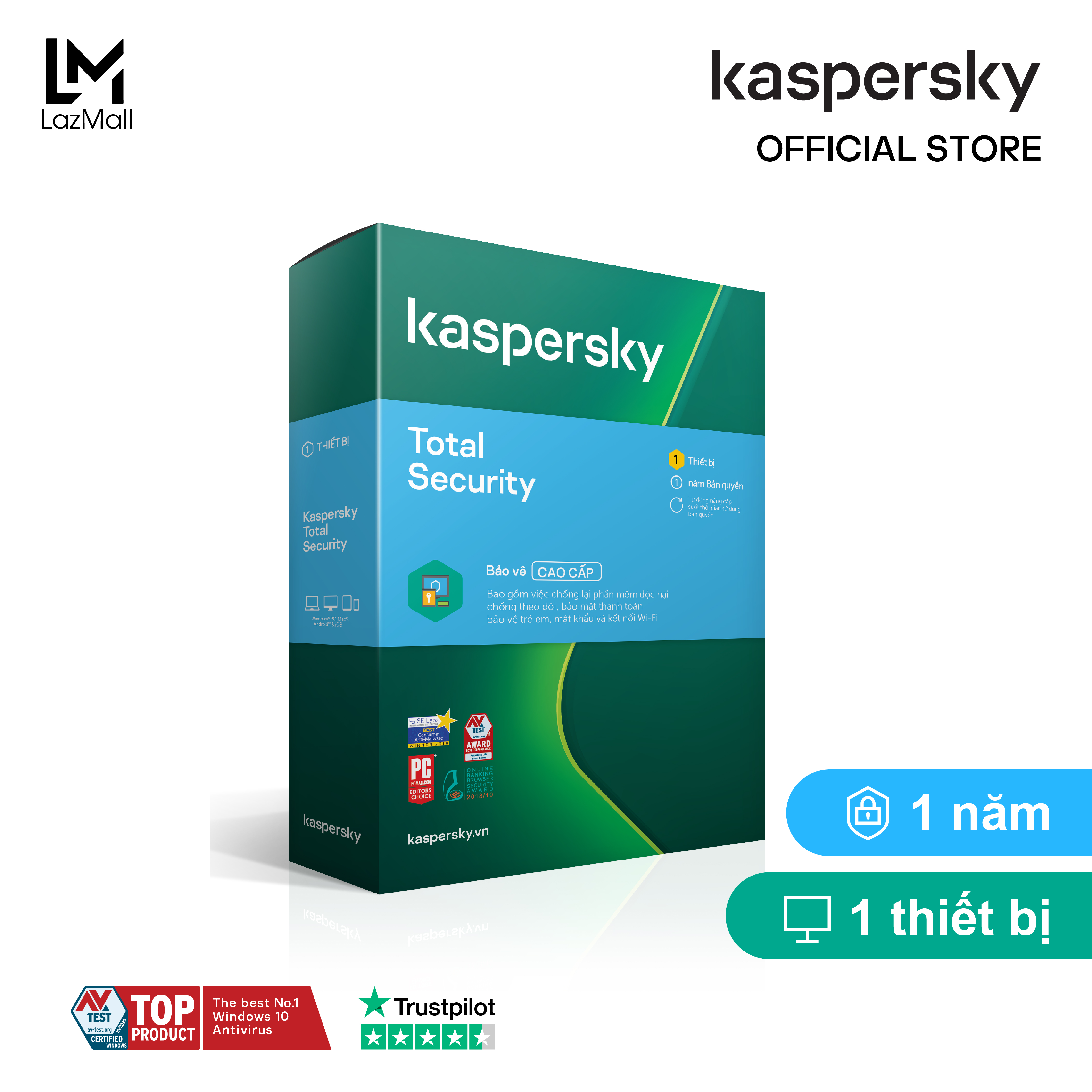 BOX Phần mềm Kaspersky Total Security 1 Thiết bị/ Năm - Hàng chính hãng