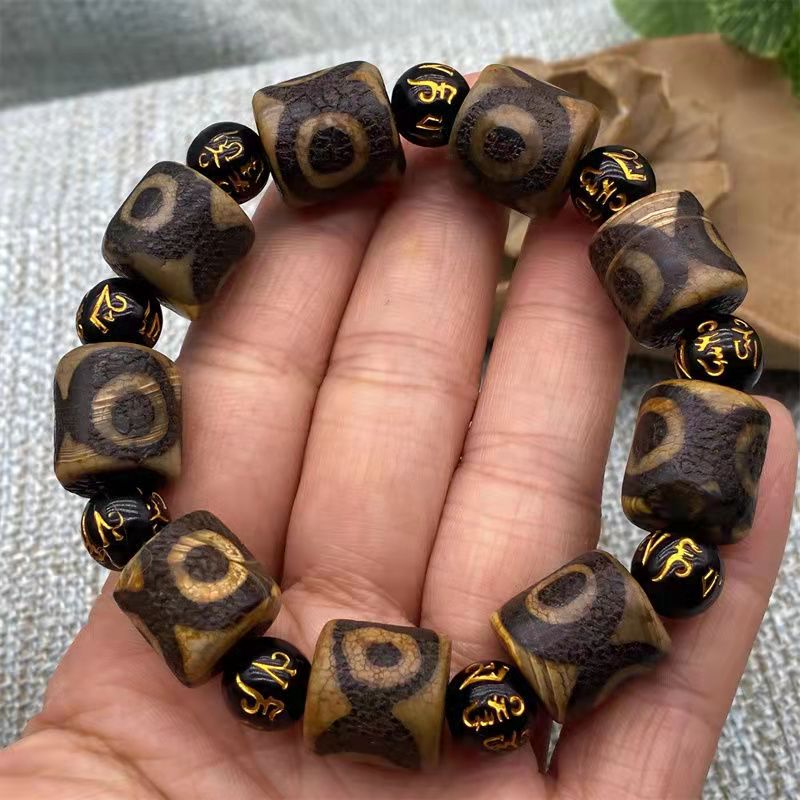 Vòng Tay Đá Mã Não Chín Mắt Tây Tạng Vòng Tay Ngọc Bích Chuỗi Hạt Phật Thiên Nhãn Chân Lý Sáu Chữ Làm Giàu May Mắn