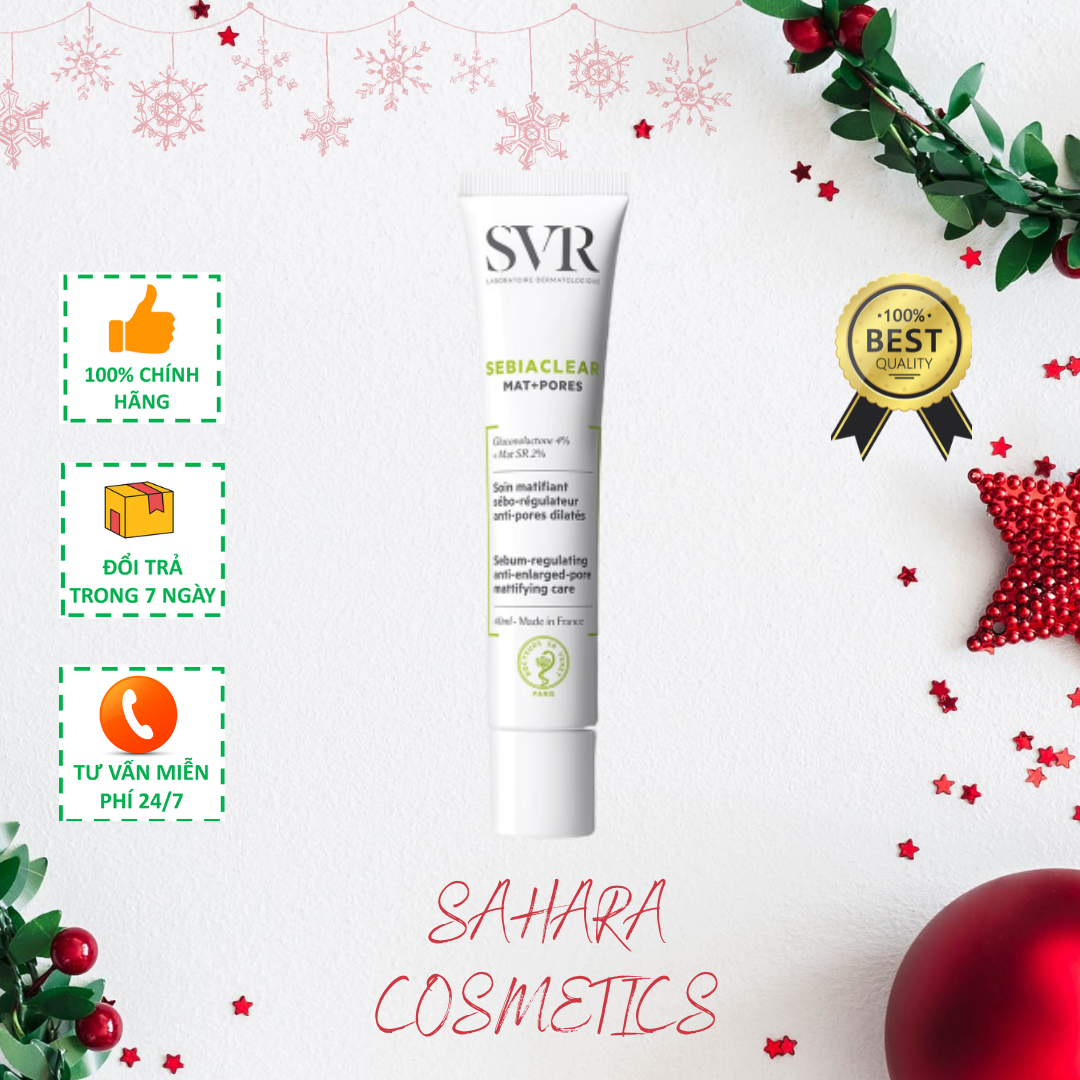 Kem dưỡng giảm mụn, loại bỏ dầu, thông thoáng lỗ chân lông svr sebiaclear mat + pores 40ml