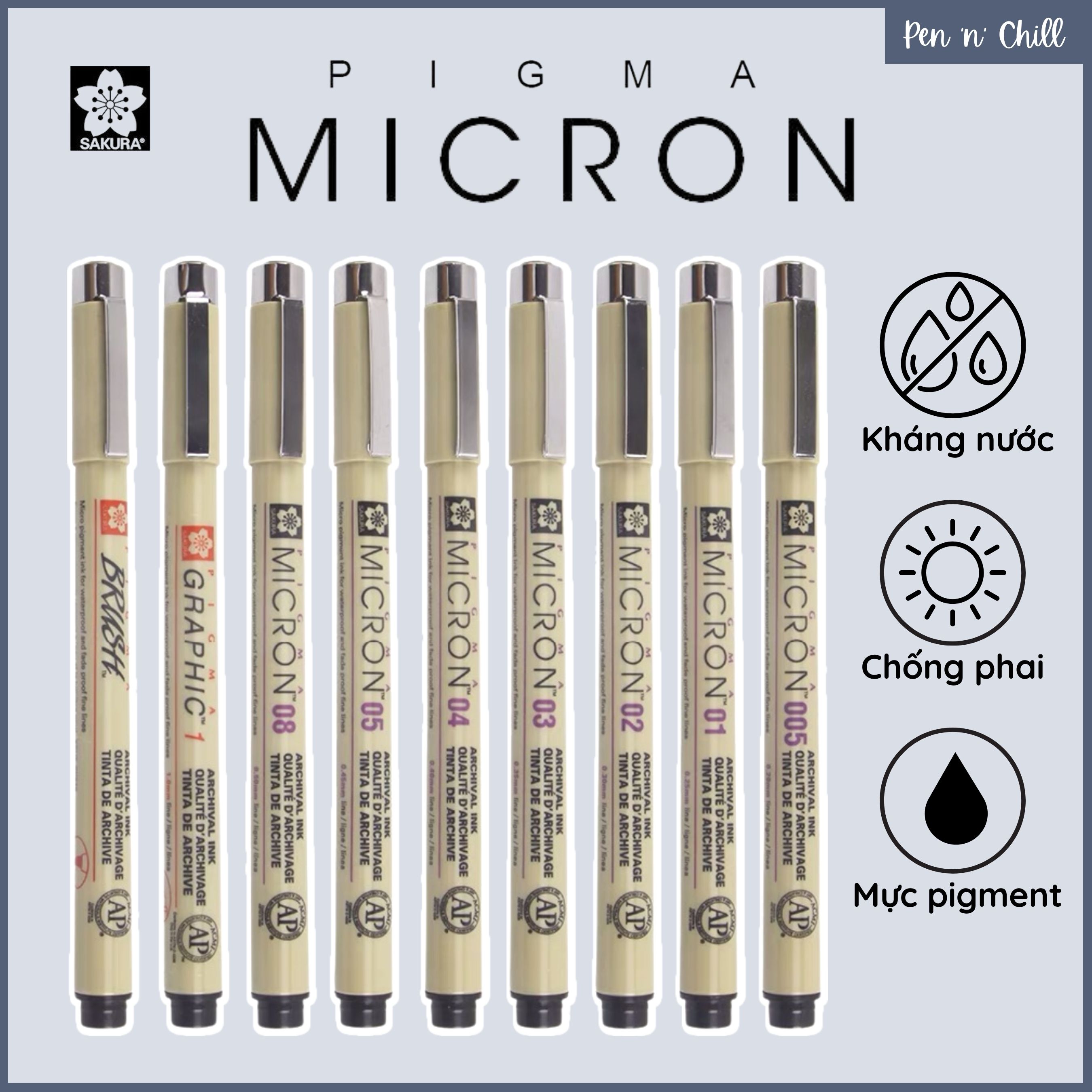 Bút line đi nét Sakura Pigma Micron màu đen nhiều cỡ ngòi