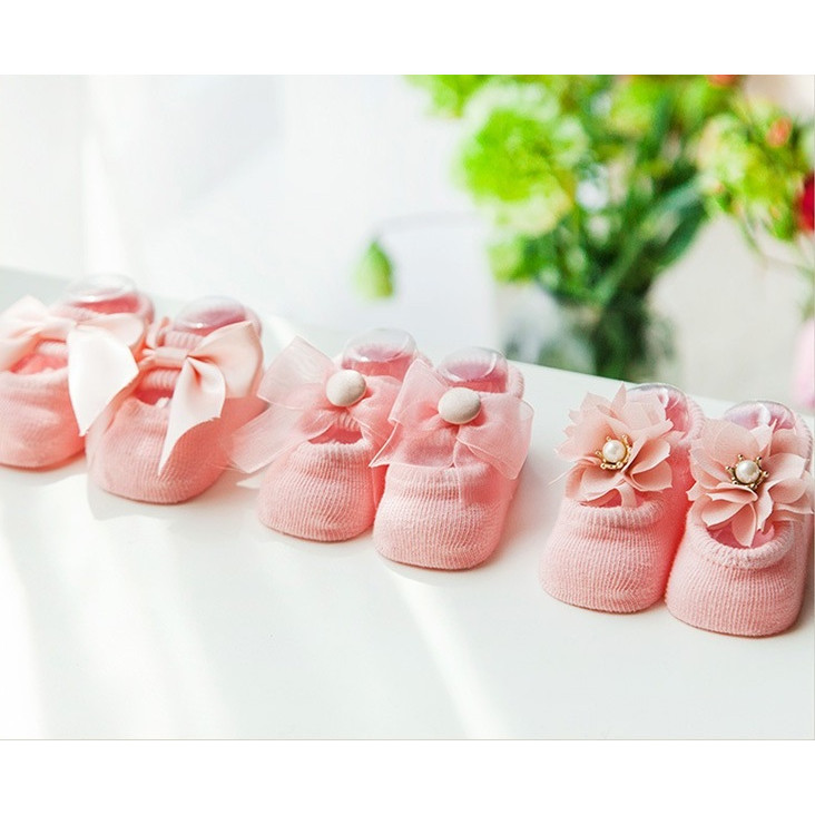 Set 3 đôi tất nơ hồng Công Chúa xinh xắn cho bé gái