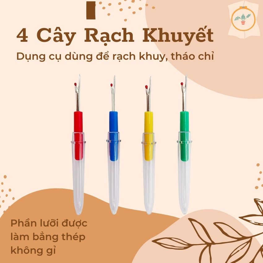 4 Cây tháo chỉ, rạch khuyết, rạch khuy dùng trong may vá, thêu thùa, lưỡi cắt bằng thép không gỉ cao cấp