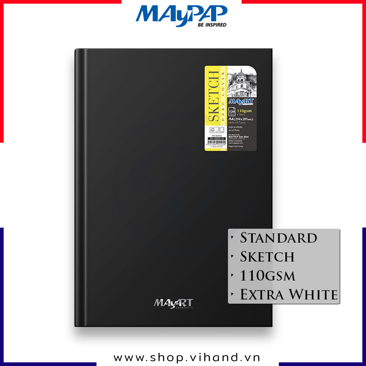 Sổ vẽ phác thảo MayArt Hard Cover SketchBook 110gsm – 120 trang
