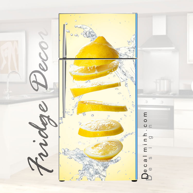 decal dán tủ lạnh - mẫu chanh vàng