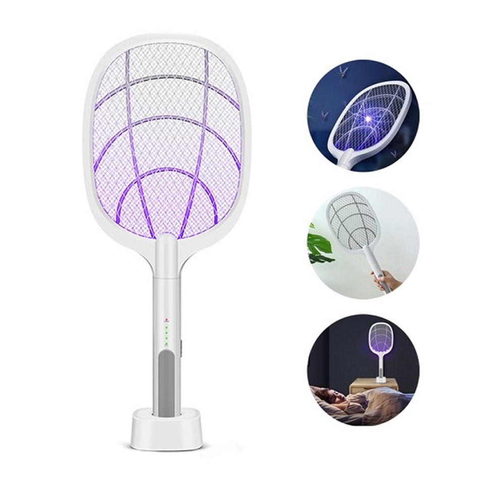 Vợt muỗi kiêm đèn bắt muỗi 2in1 , vợt muỗi thông minh, vợt muỗi đa năng kèm đế và dây sạc usb - đèn bắt muỗi