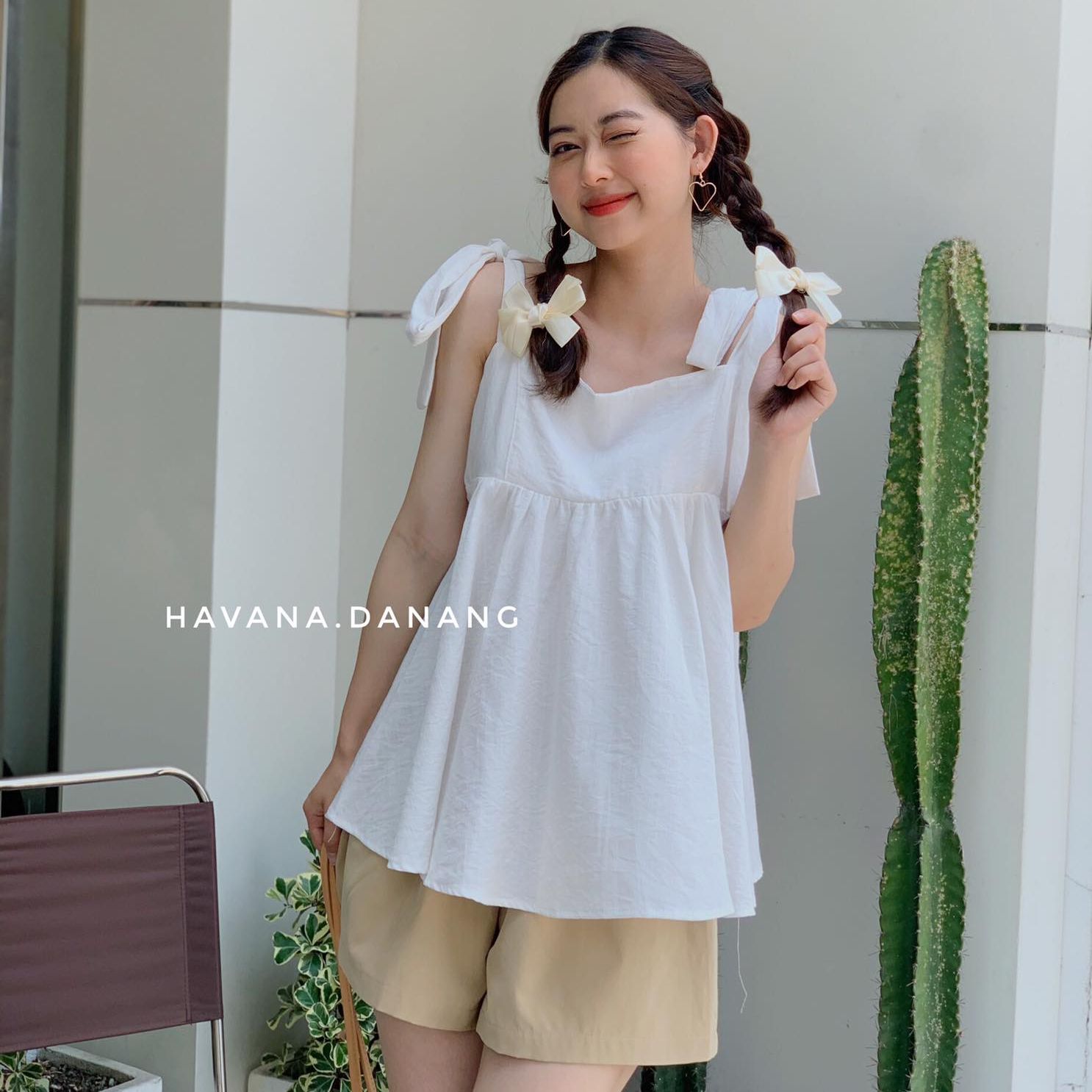 Set áo babydoll cột dây kèm quần short freesize