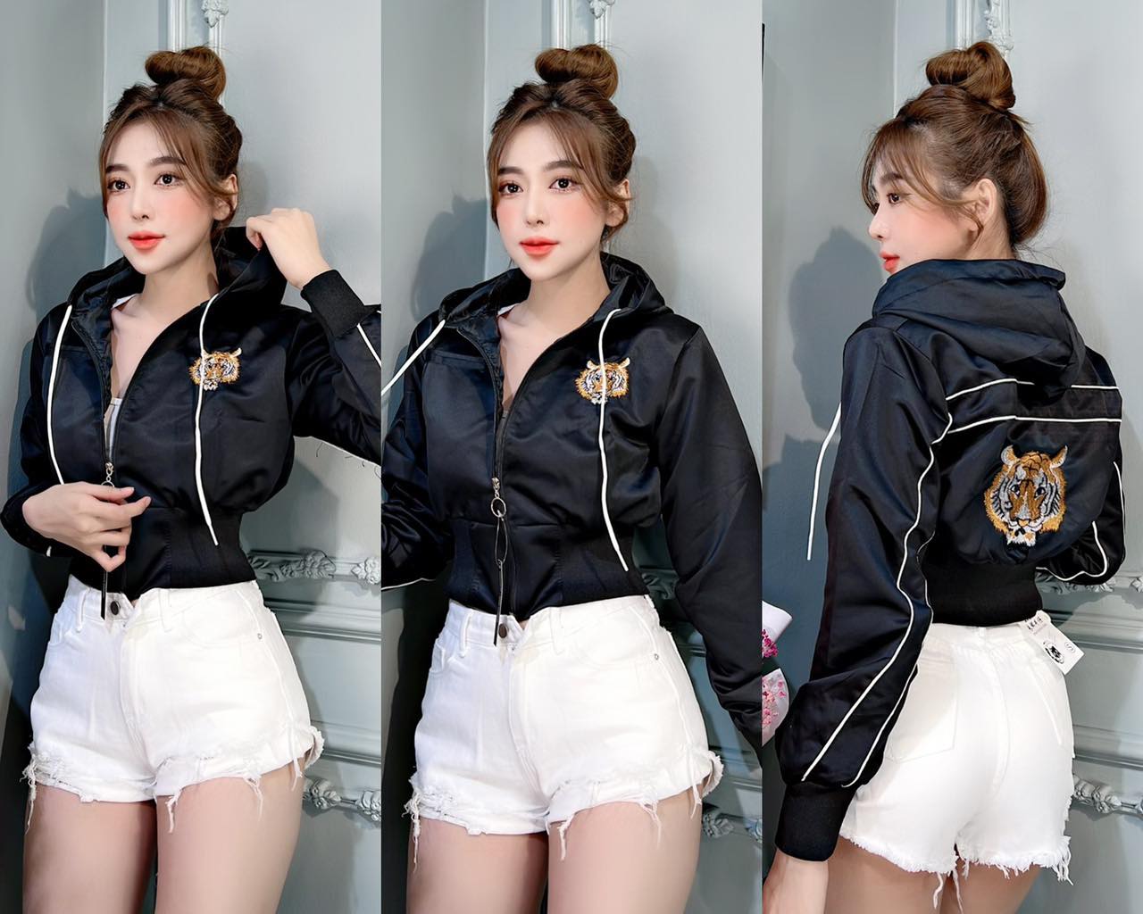 Áo Khoác Lửng Nữ Có Nón Trùm Đầu Chống Nắng Cực Tiện Lợi FREE SHIP Áo Khoác Thêu Cao Cấp Phối Dây Viền Độc Lạ Hàng QC VNXK Chất Lượng Croptop