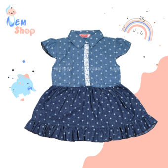 Đầm denim bé gái, váy jean lụa cotton trẻ em mềm mát mùa hè