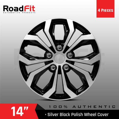 Silver Black Polish Wheel Cover, 14 Inches, 4 Pieces