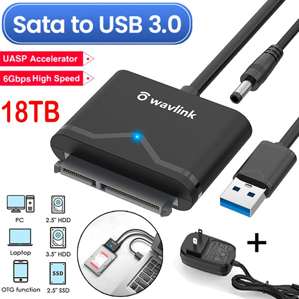 Wavlink Cáp Chuyển Đổi Ổ Cứng USB 3.0 SATA III, Cáp Chuyển Đổi SATA Sang USB 5Gbps Cho Đầu Nối Ổ Cứng 2.5 "HDD/SSD & 3.5" HDD Với Bộ Đổi Nguồn 12V/2A, hỗ Trợ UASP, TRIM Và S.M.A.R.T, Chế Độ Tự Động Ngủ, Tối Đa 18tb-đen