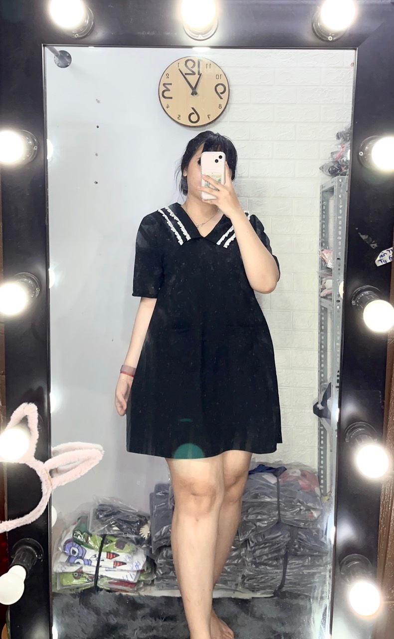 Đầm kiểu nữ dáng ngắn cổ bèo tiểu thư bigsize - Phương Thúy Bigsize