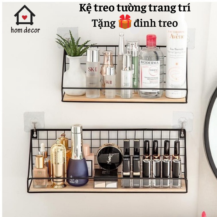 Kệ Sắt Đáy Gỗ Treo Tường Để Đồ Đa Năng,Decor Trang Trí Nhà Cửa - Tặng Kèm Đinh