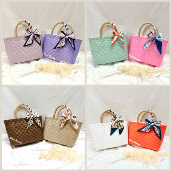 Giỏ Đan Tay, Túi Xách Đan Thủ Công Vintage Handmade, Làn Nhựa Nhiều Màu Xinh Xinh