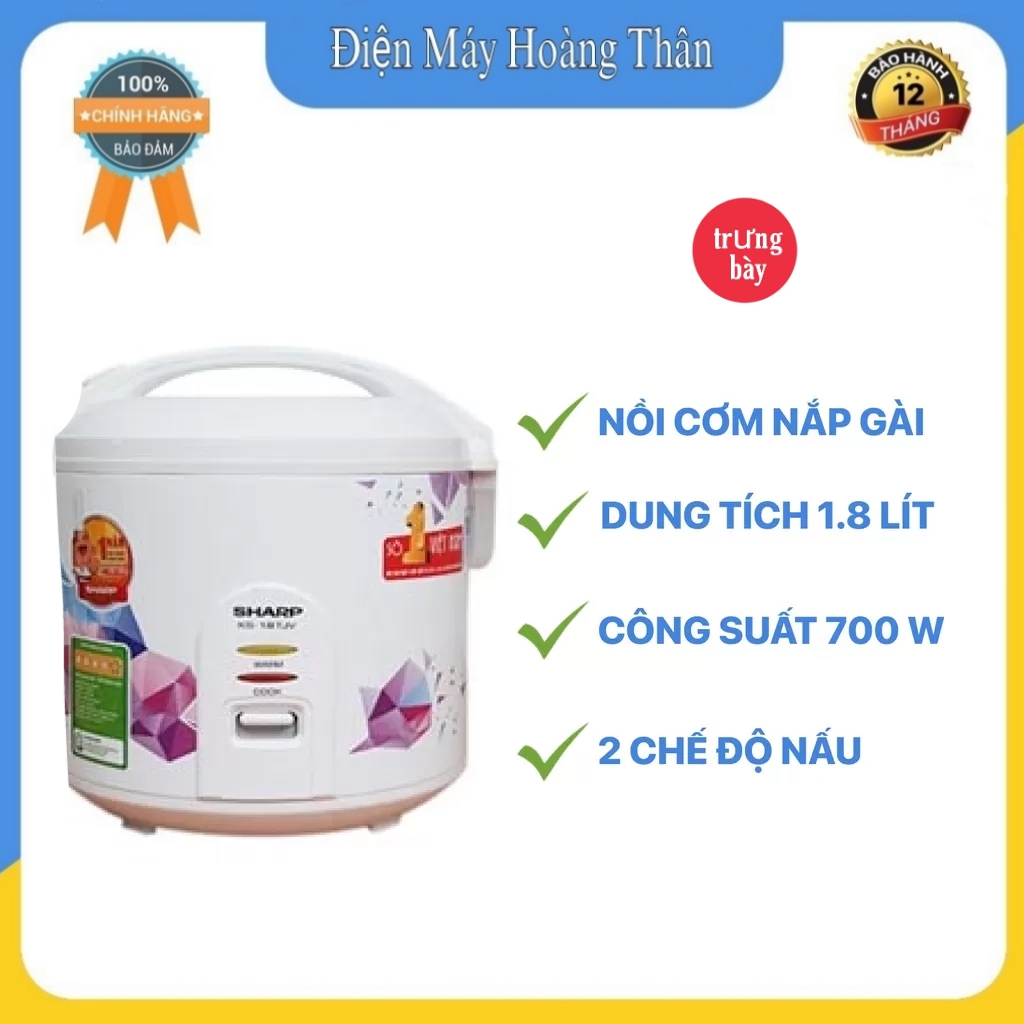 Nồi cơm điện sharp 1.8 lít ks-18tjv cam kết hàng chính hãng bảo hành 12 tháng. công suất: 700 w