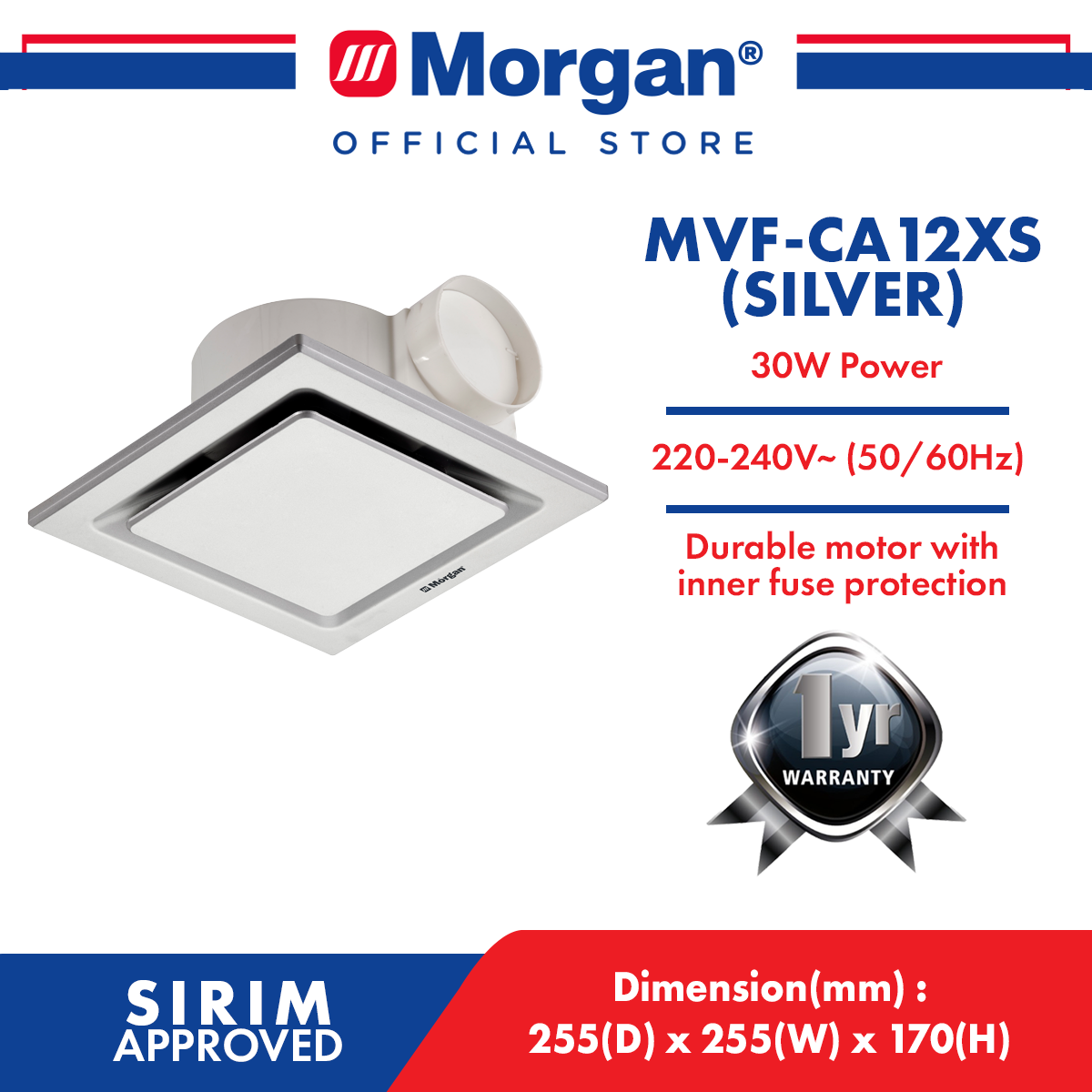 MORGAN MVF-CA12XS VENTILATING FAN (SILVER)