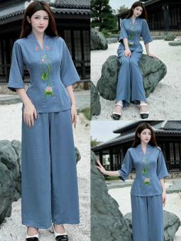 Đồ Lam Đi Chùa # Bộ Bà Lai Lụa Sen # Quần Áo Nữ