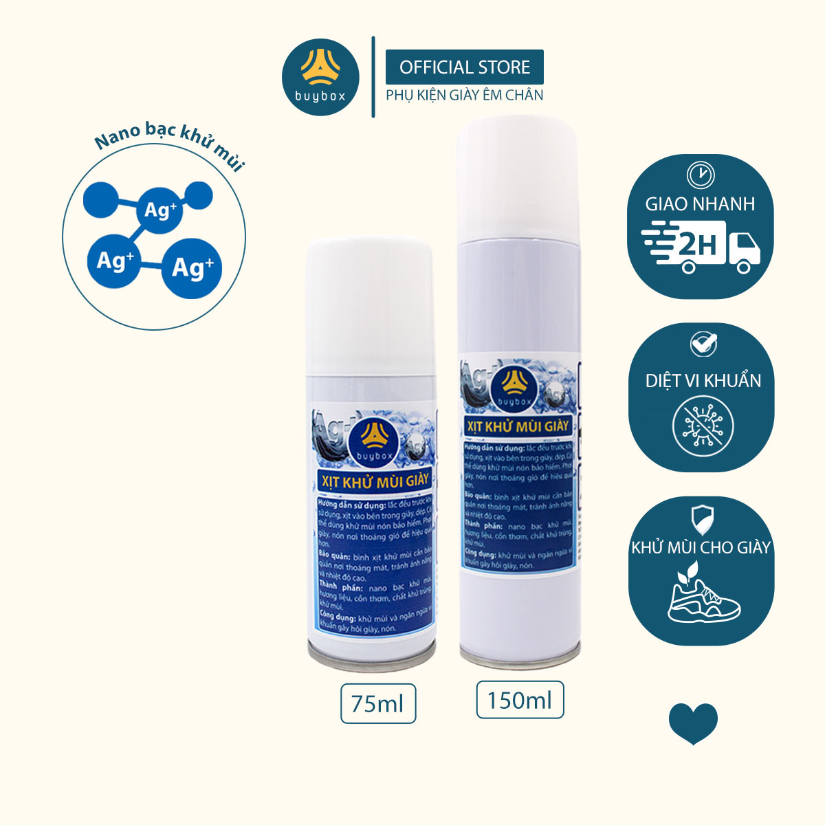 Xịt khử mùi giày ngăn ngừa vi khuẩn và ngăn mùi hôi, mùi khắm giày - buybox - BBPK61