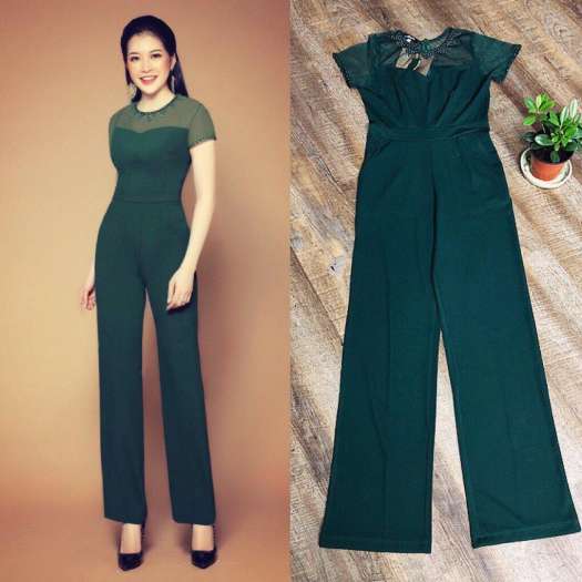 Jumpsuit - Đồ bay dài ống suông phối lưới đính hạt cực đẹp