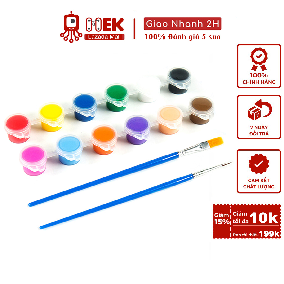 Bộ Sơn Màu Nước 12 Màu Vẽ Acrylic 3ml Kèm 2 Cọ Vẽ - Màu Acrylic Mini Tô Vẽ Đồ Chơi Gỗ, Áo, Tô Tượng, Vẽ 3D, Giày, Thủy Tinh, Gỗ